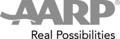 AARP logo. Mark is the letters 'AARP'